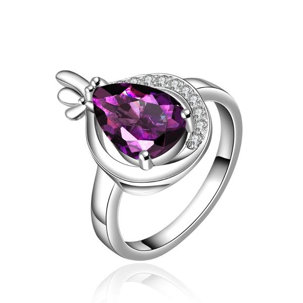 

wedding rings inalis for women with purple water drop clear zirconia ring white gold color floret fashion jewelry gift send girlfriend, Slivery;golden