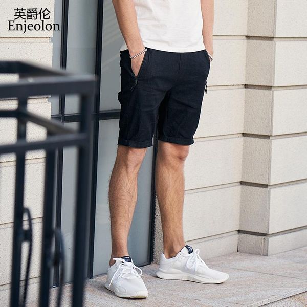 

enjeolon 2021 summer new casual shorts men cotton solid shorts male available knee length casual k6427, White;black