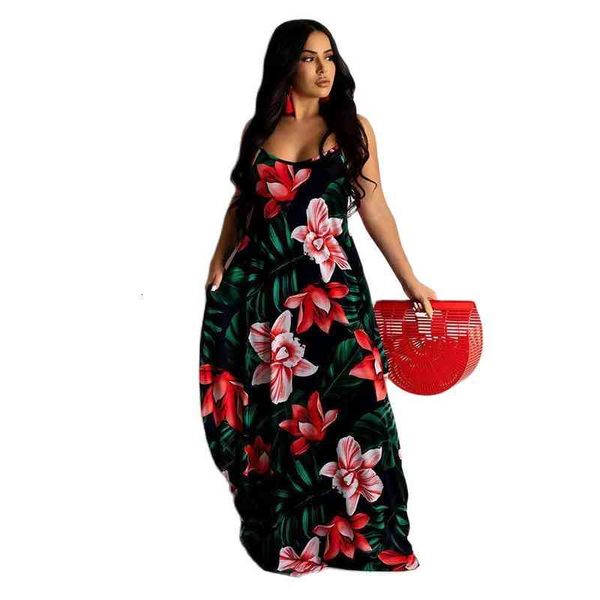 

ladies print floral long boho bohemian beach summer dress women sundress v-neck sleeveless strap maxi vintage dress vestido, Black;gray