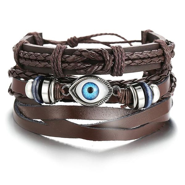 

charm bracelets multilayer fish eyes charms bracelet set for men male adjustable leather rope chains punk arm wrap wristband jewelry, Golden;silver