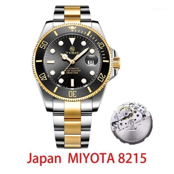

sapphire glass men mechanical watch automatic sport waterproof miyota 8215 relogio masculino wristwatches, Slivery;brown
