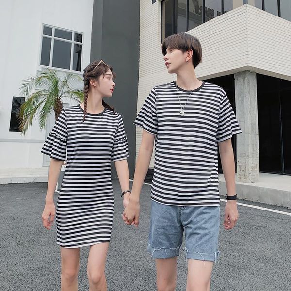 

women's t-shirt 2021 summer striped couples on stock clothes clothing, White