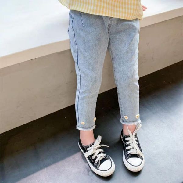 

2021 blue flower pocket baby girls jeans pants spring autumn children's casual trousers p2031