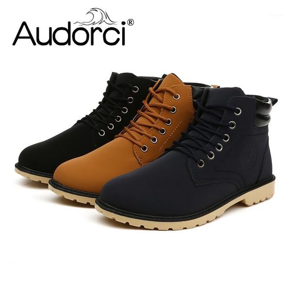 

boots audorci 2021 winter men's pu leather man fashion walking ankle boot male outdoor work shoe size 39-441, Black