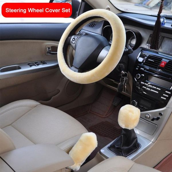 

steering wheel covers 3pcs furry accessories winter warm plush protector solid non slip soft fashion artificial wool cover set