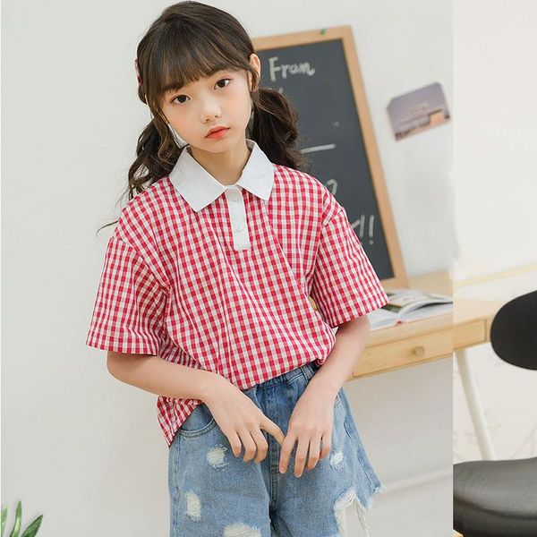 

shirts 100% cotton for teenage girls 2021 summer blouses mother and daughter clothes red plaid school shirt girl, White;black