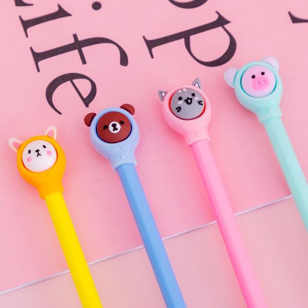 

gel pens 4pcs/set cute bear pig cat pattern pen kawaii cartoon hat animal black 0.5mm student school stationery