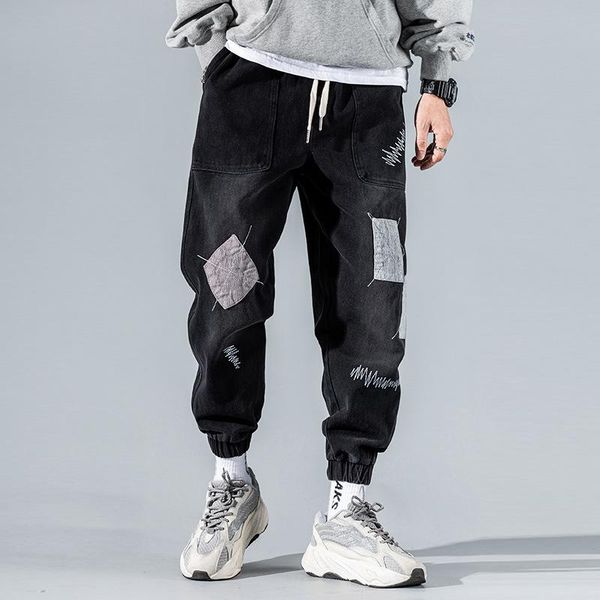

men's jeans wholesale 2021 fashion retro denim loose hip-hop leggings pants japanese trend casual harem overalls drawstring jean, Blue