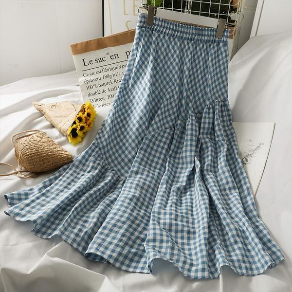 

skirts 2021 summer plaid a-line women, Black