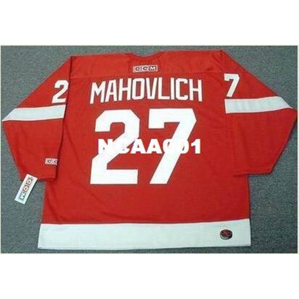 

001 #27 frank mahovlich detroit red wings 1968 ccm retro hockey jersey or custom any name or number retro jersey, Black