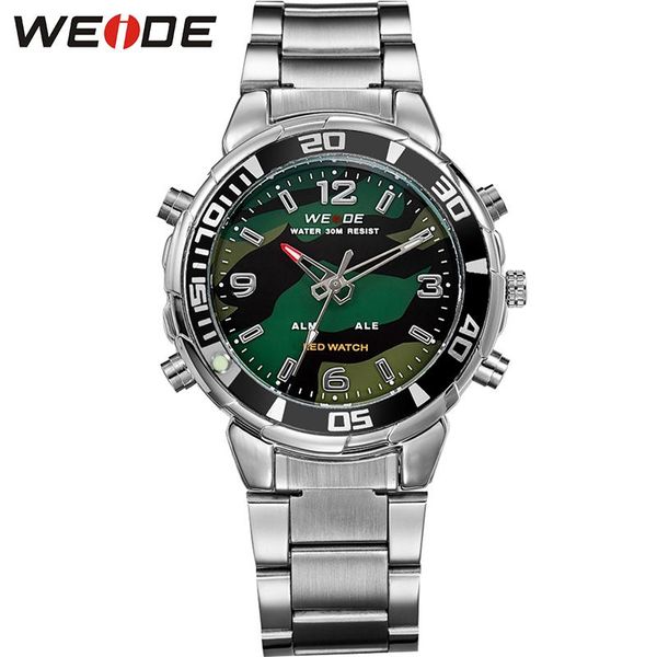 

wristwatches weide watches men waterproof mens sports steel wristwatch quartz clock military relogio masculino, Slivery;brown