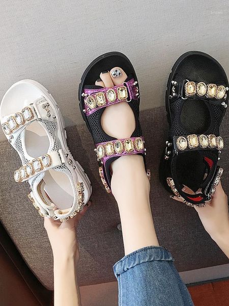 

sandals woman 2021* rhinestone magic platform shoes beach rivet1, Black