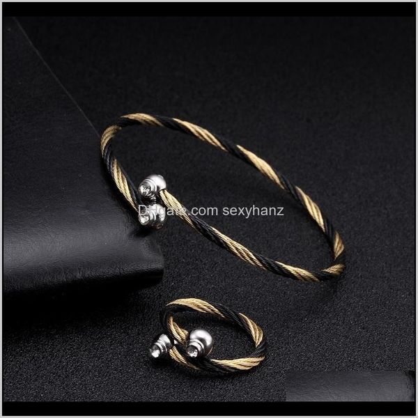 

jewelryunique braided women stainless steel open cuff brand sporty chain link charm crystal bracelets female ladies jewelry drop delivery 20, Golden;silver