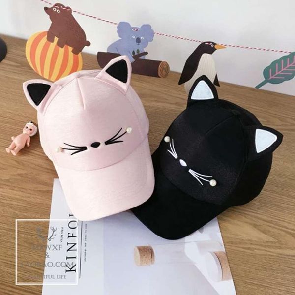 

caps & hats spring fashion brand street adjustable lovely embroidery hat cat ears snapback cap boy girl pearl baseball, Yellow
