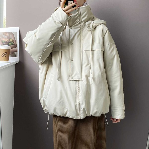 

casual hooded down cotton coat women's winter thickened long sleeve oversize parkas jacket 210607, Black
