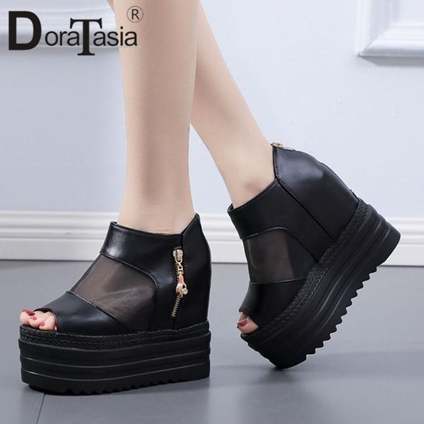 

doratasia new female wedges high heels sandals fashion platform summer sandals women 2021 casual party thick sole shoes woman, Black