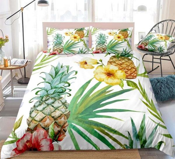 

watercolor pineapple bedding set fruit duvet cover set leav quilt cover green tropical home textil king dropship white