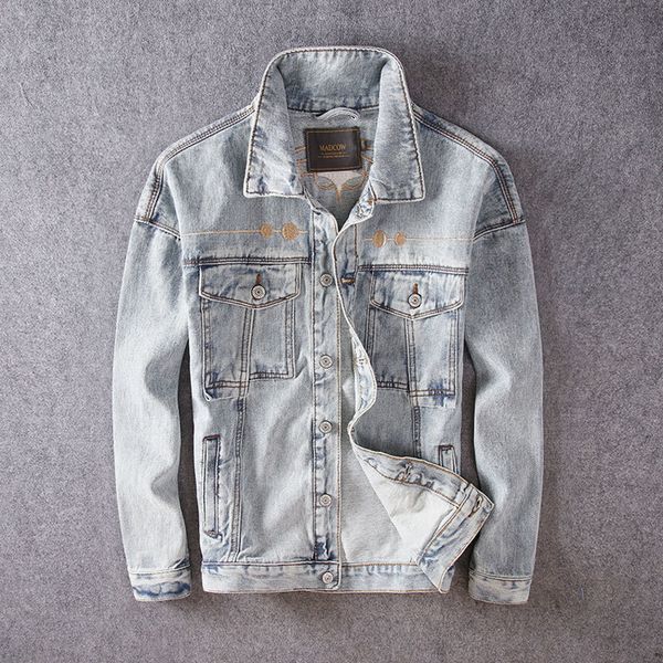

newly male retro-light cotton jackets denim jacket embroidered designer streetwear hip chaqueta homme j7rn, Black;brown
