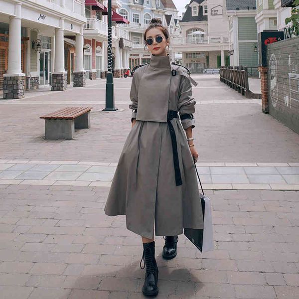 

women's trench coats long coat of female autumn, korean clothes, slim, fashion, windbreaker, support, thin belt, 6s8h, Tan;black