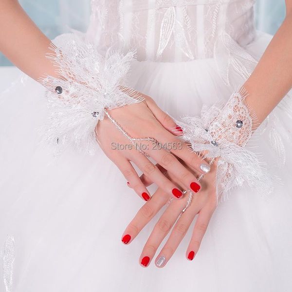 

bridal gloves short wedding party fingerless tulle wrist with pearls, White
