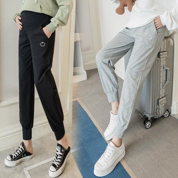 

2021 spring and autumn pregnant women casual sport pants thin 85% cotton loose outside belly trousers fashion mom abdomen pants, White