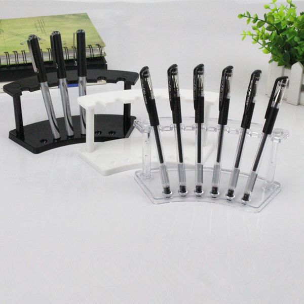 

removable trasparent 6 slot black pen holder cosmetic brush display rack bureau stationery organizer plastic potlood stand