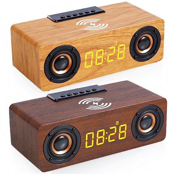 

portable speakers k1 speaker alarm clock wooden retro dark brown wood grain 10w wireless charging bluetooth-compatible