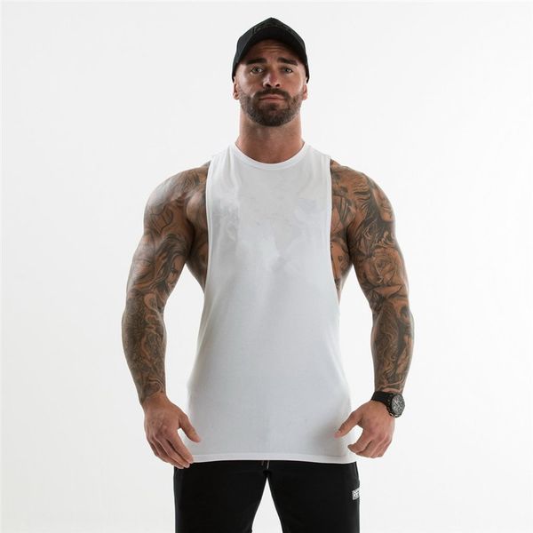 

fitness wholesale cotton bodybuilding workout tank gyms vest fit muscle mens clothes, White;black