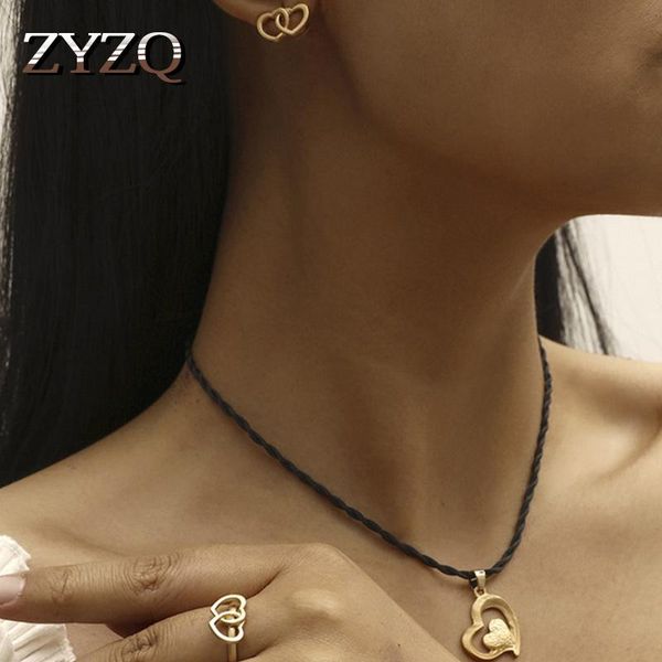 

earrings & necklace zyzq romantic heart set for women gold color metal love chain jewelry sets wedding valentine's gift, Silver