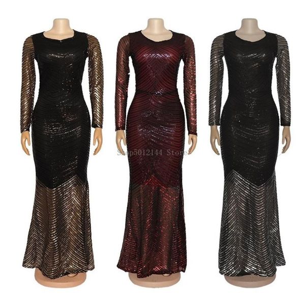

casual dresses african style elegant party vintage women long summer club luxury super elastic sequins bodycon evening maxi dress, Black;gray