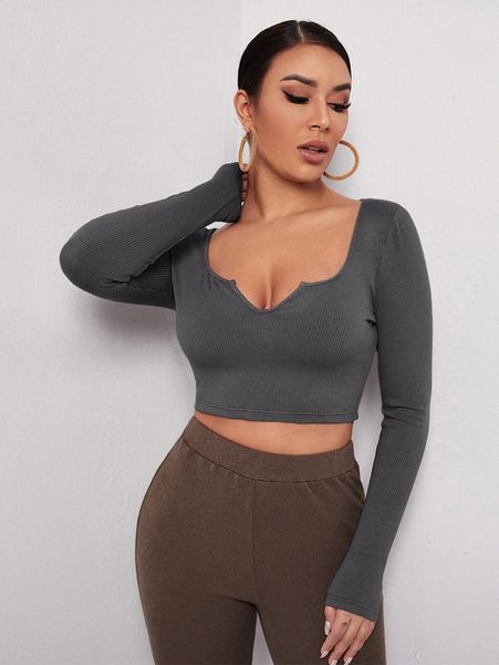 

notch neck rib-knit crop tee 97go#, White