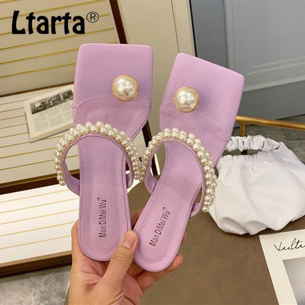 

sandals ltarta fashion string bead design summer slippers flip flops for women clip toe ladies low heel party shoes wbl, Black