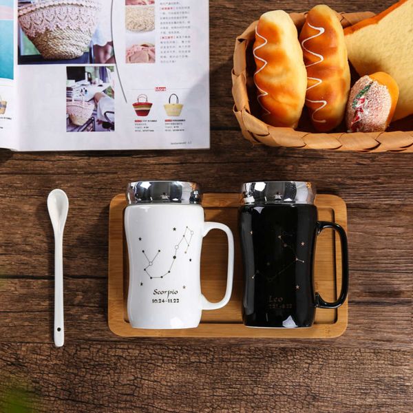 

creative ceramic twelve constellation mug brief coffee drinkware cup office coffee tea ceramic bottle mugs with spoon lid