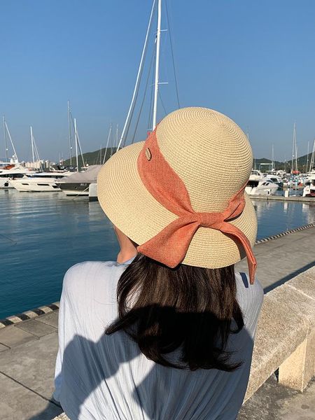 

wide brim hats grass hat women's summer 2021 net red fashion 100 tide shade sun protection uv, Blue;gray