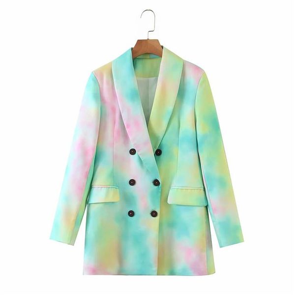 

women's wool & blends women suit jacket luxury 2021 fashion tie-dye double breasted pocket blazer work office business outwear, Black