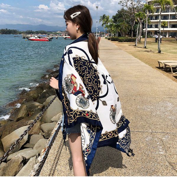 

new ethnic twill cotton scarf summer printed air conditioning warm shawl women's beach towel, Blue;black