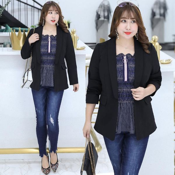 

women's suits & blazers autumn women blazer coat lapel plus size xl-4xl office lady slim black none button jacket, White;black