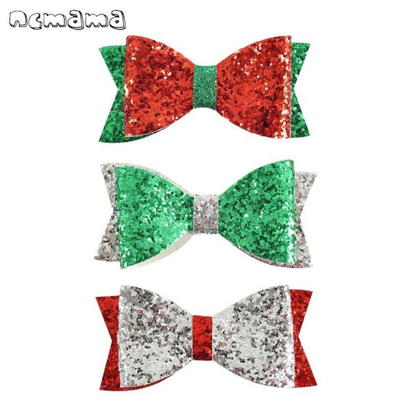 

hair accessories 3 pcs/lots 4" christmas swallowtail bows glitter bling clips two color patchwork hairbow party, Slivery;white