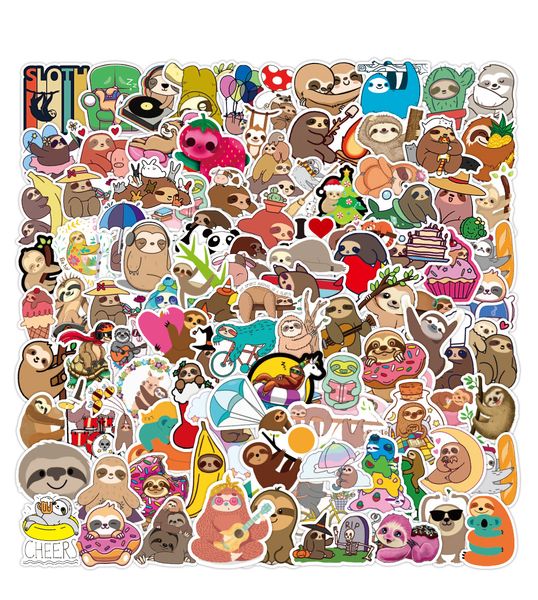 

100pcs ale animals stickers sloth stickers pack fridge car bike luggage sticker lapskateboard motor water bottle decal kids gifts