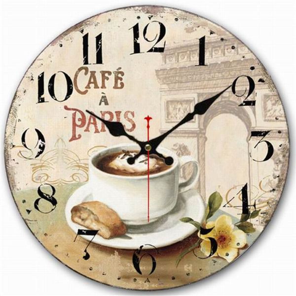 

wall clocks wood clock 12 "vintage french country cafe paris kitchen shabby chic large decorative roman numerals analog