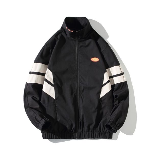 

autumn winter men's jackets coat raglan sleeve windproof collar patchwork stripe streetwear windbreaker man clothes 211008, Black;brown