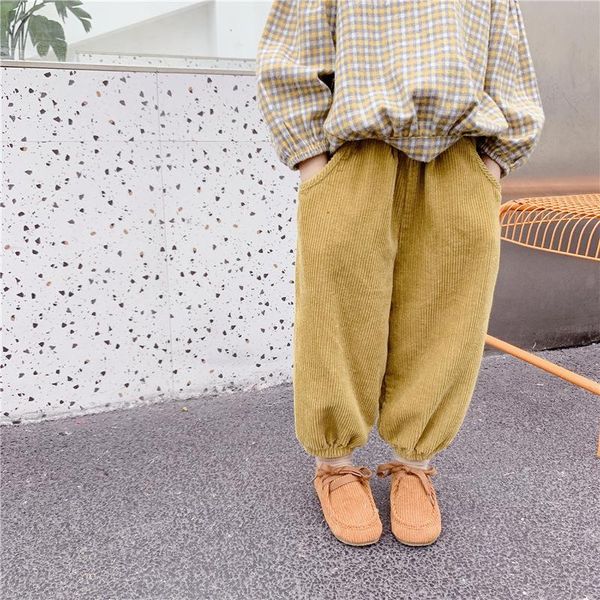 

trousers kids girls corduroy cargo pants winter warm children clothing loose sweatpants fashion casual sports yellow for 2-8 age, Blue