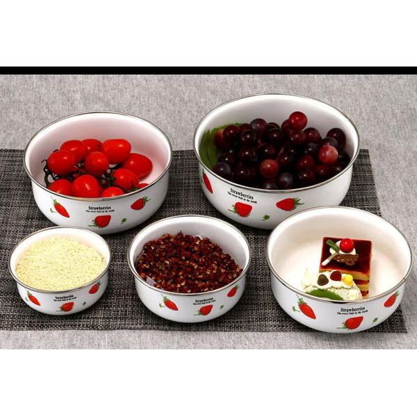 

bowls 5 pcs classic enamel set dessert soup salad bowl with seal plastic cover