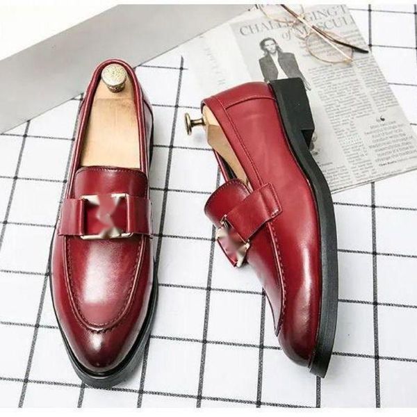 

men shoes outdoors spring autumn slip on Simplicity round toe PU leather Casual business shoes fashion Classic comfortable Chaussures pour hommes DP013, Red