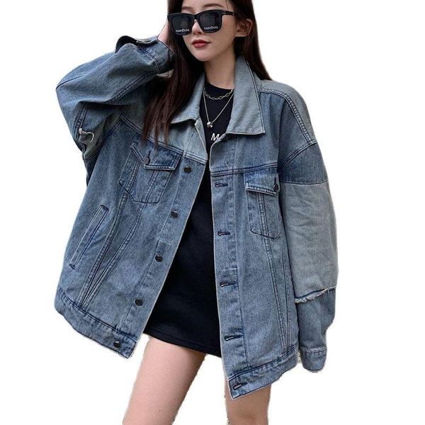 

women's jackets all-match denim jacket 2021 autumn design loose color matching korean fashion clothing, Black;brown