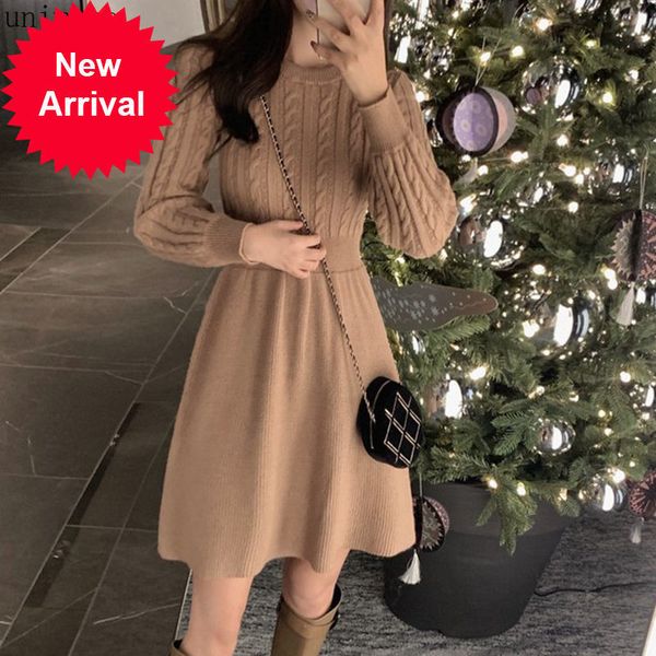 

new autumn winter long sleeve slim pullover sweater dress women's knitting o neck basic female fashion causal dresses e10, White;black
