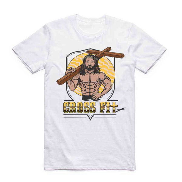 Jesus impresso engraçado tshirt homens verão o pescoço manga curta branco camiseta hipster streetwear novidade homens camisas tops g1222