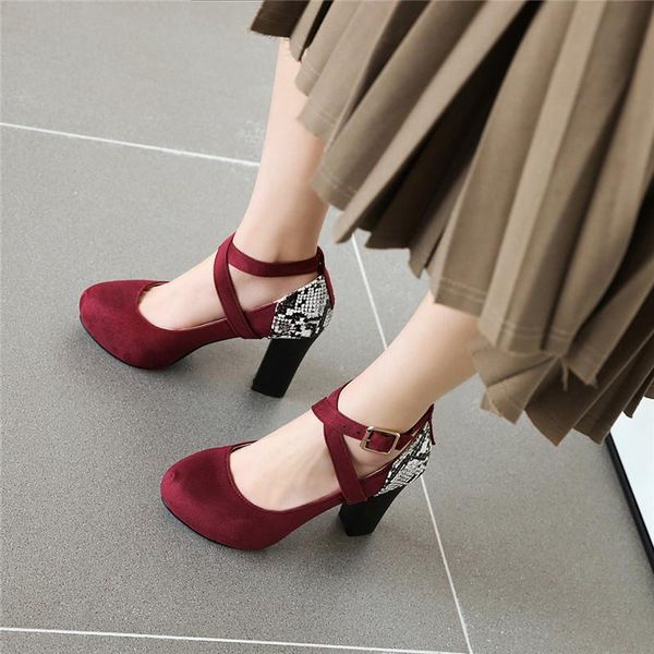 

dress shoes yqbtdl 2021 elegant office women cross strap buckle thick high heels snake print red black platform mary jane pumps
