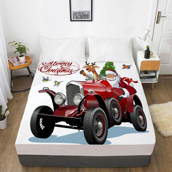 

sheets & sets 3d hd digital printing custom bed sheet with elastic,cartoon fitted kids baby,christmas santa claus 160x200 mattress cover