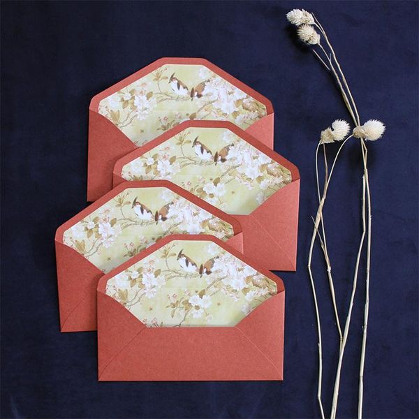

gift wrap begonia flower chinese style retro painting color lined pattern orange holiday invitation envelope cover